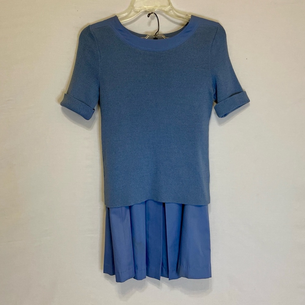 Vintage RODIER PARIS Cornflower Blue Knit Top and Pleated Skirt